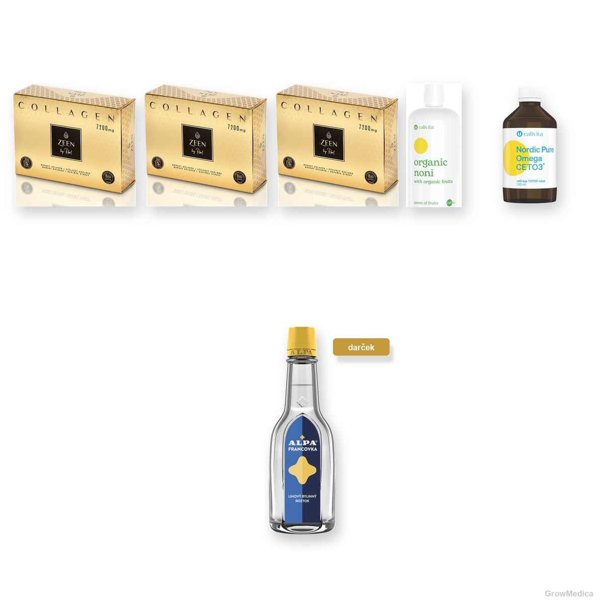 Max kúra — 3× ZEEN Lemon, Noni, omega-3 a darček Francovka, packshoty GrowMedica