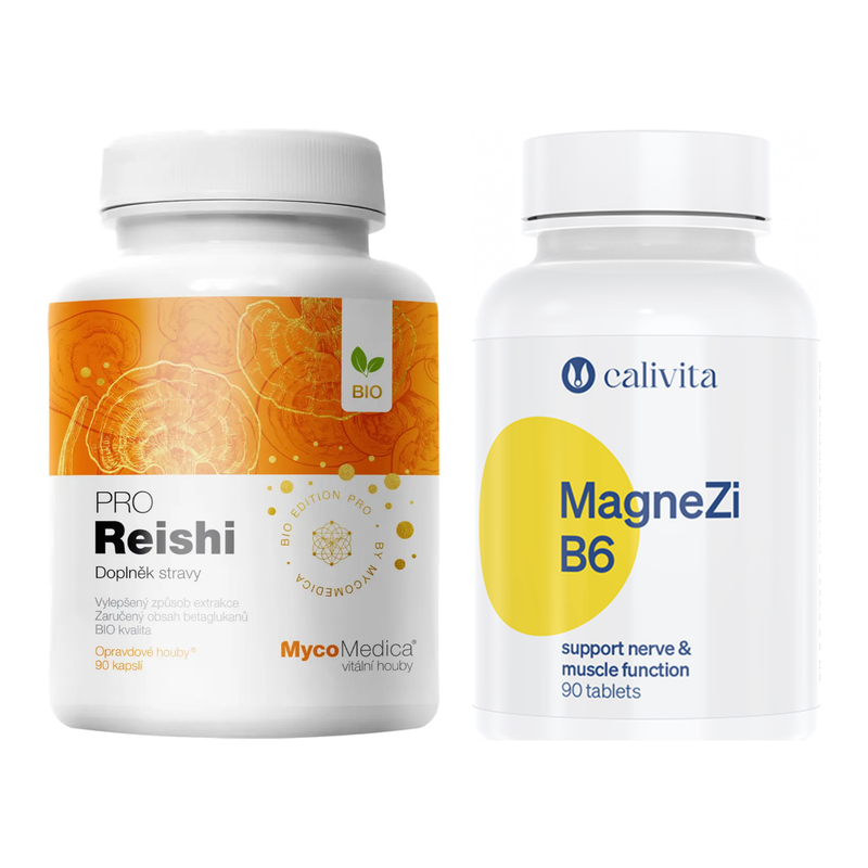 Set Reishi PRO MycoMedica 90 kapsúl a magnézium (horčík) CaliVita MagneZi B6 90 tabliet