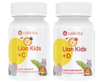 Vitamín C Lion Kids 90 tabliet a Vitamín D Lions Kids 90 tablet 